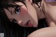 Anime girl with long black hair sticking out her tongue.